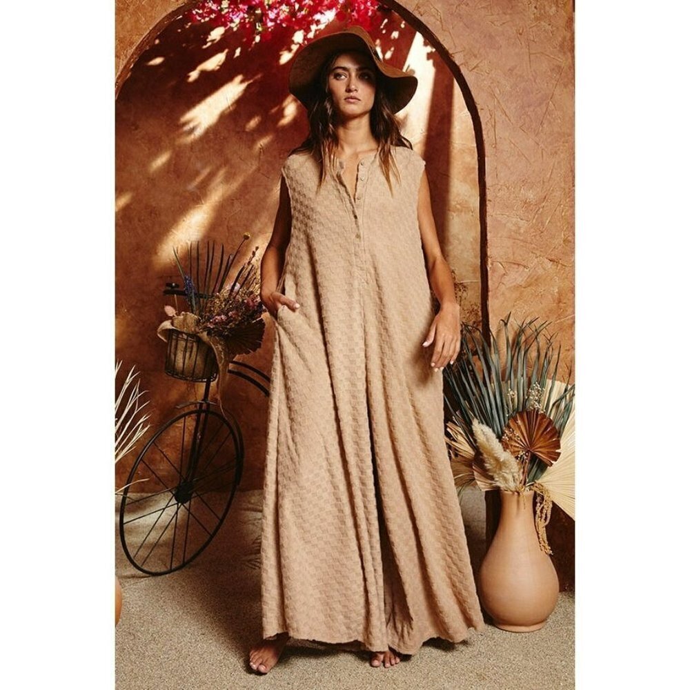Nellie Checkered Jumpsuit in Taupe - Picture 2 of 10